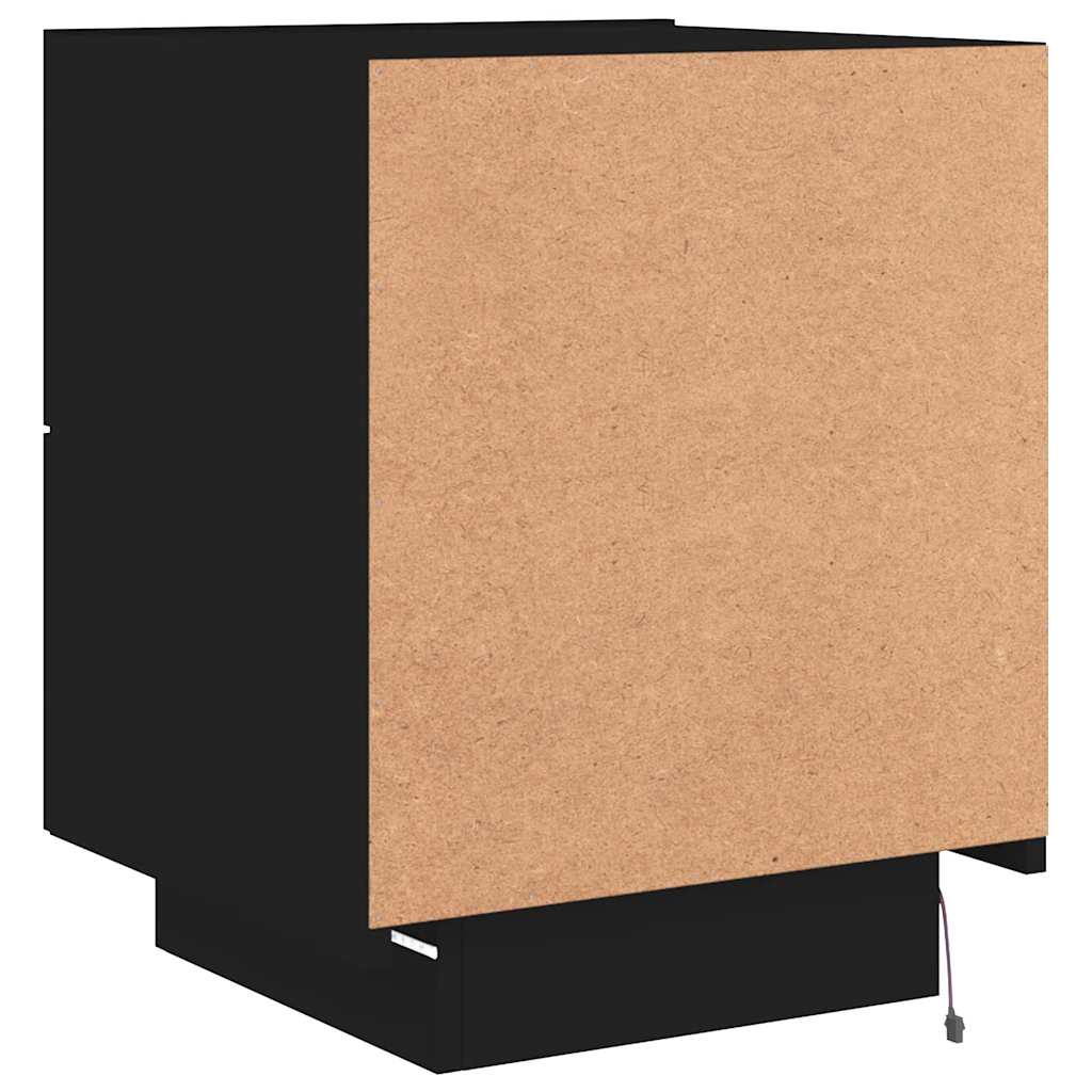 vidaXL Bedside Cabinet with LED Lights Black Engineered Wood