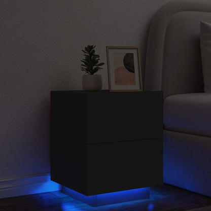 vidaXL Bedside Cabinet with LED Lights Black Engineered Wood