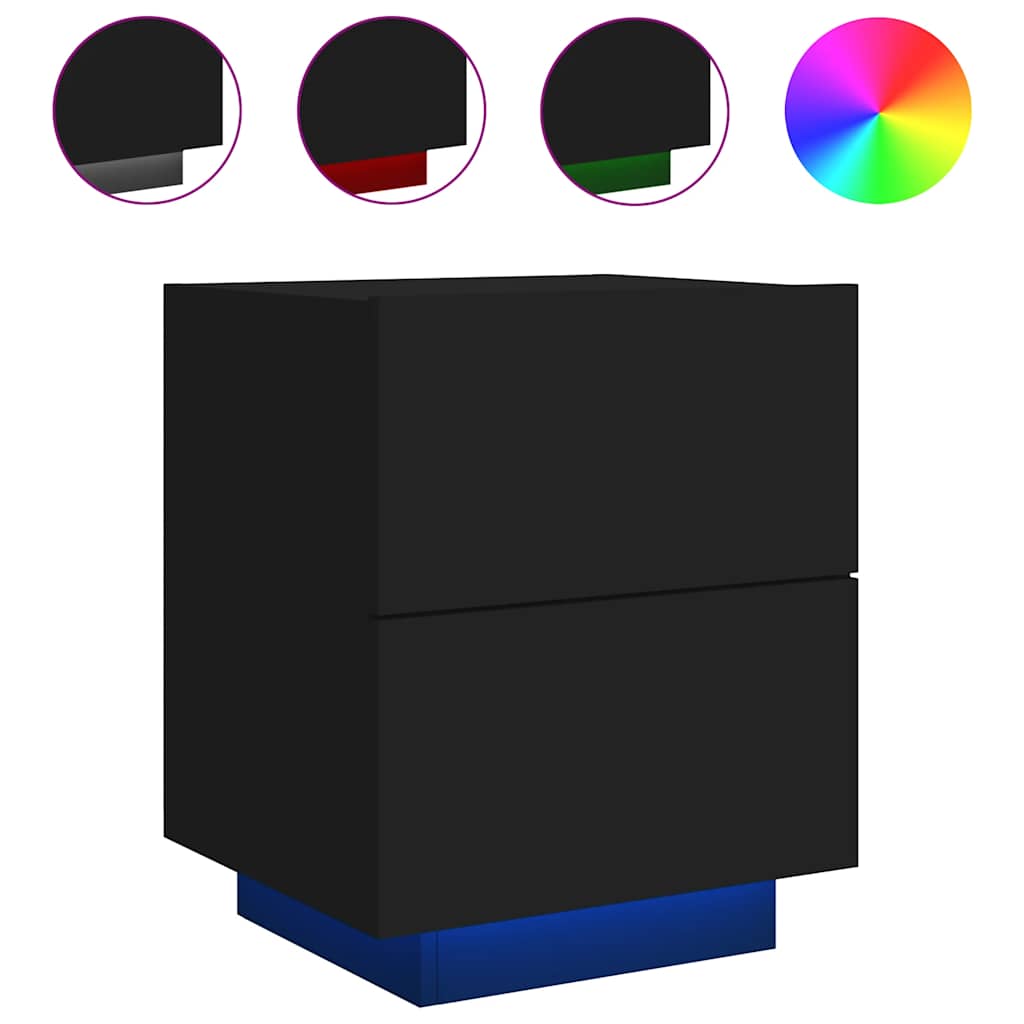 vidaXL Bedside Cabinets with LED Lights 2 pcs Black Engineered Wood