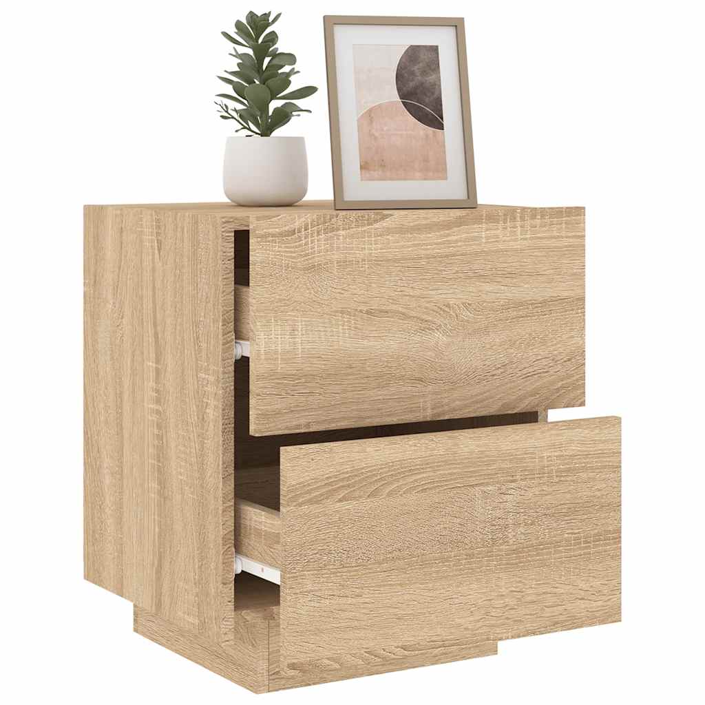 vidaXL Bedside Cabinet with LED Lights Sonoma Oak Engineered Wood