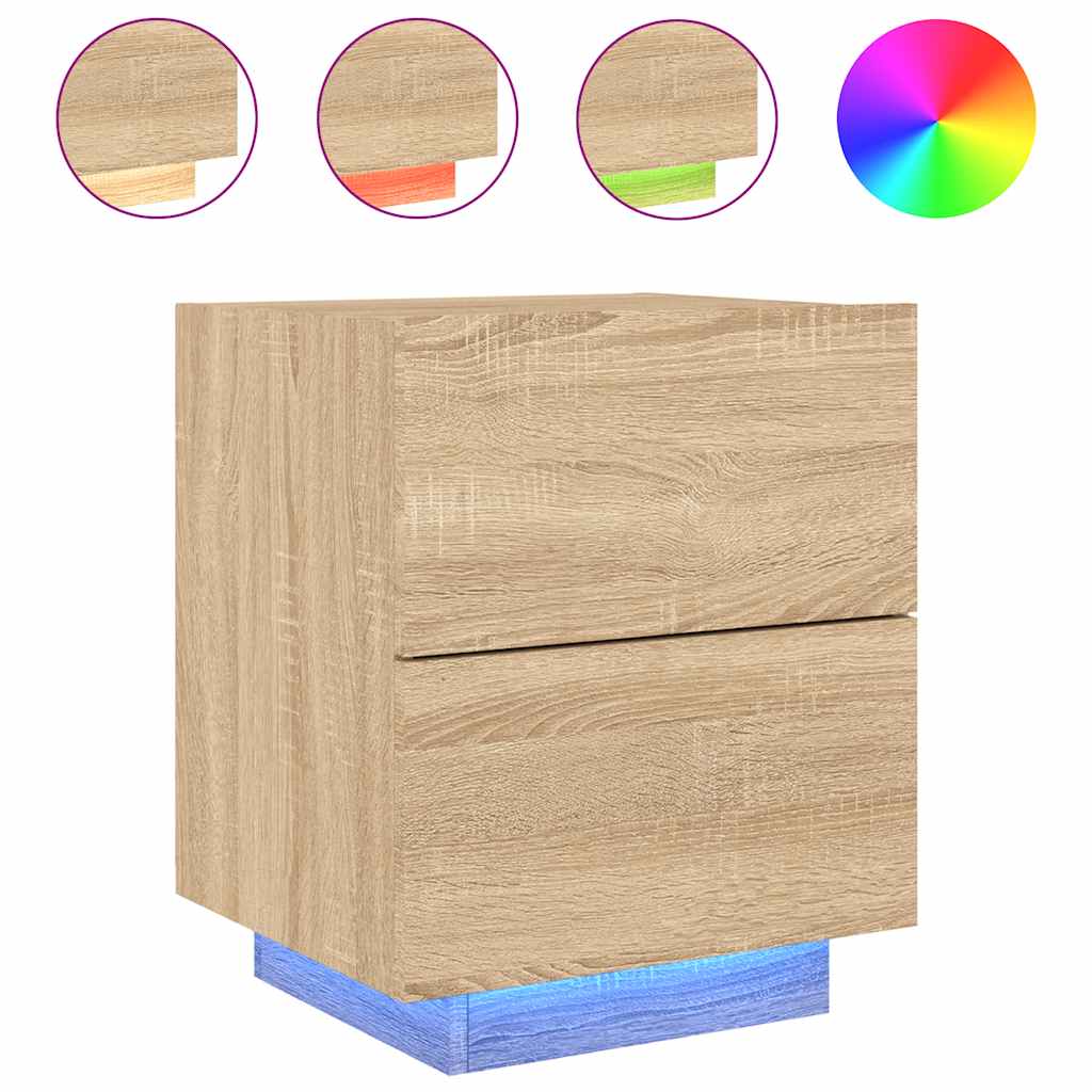 vidaXL Bedside Cabinets with LED Lights 2 pcs Sonoma Oak
