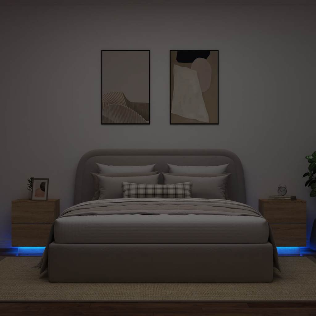 vidaXL Bedside Cabinets with LED Lights 2 pcs Sonoma Oak Engineered Wood