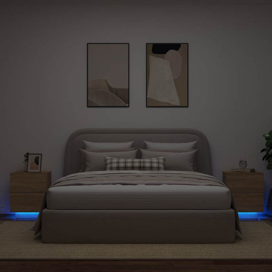 vidaXL Bedside Cabinets with LED Lights 2 pcs Sonoma Oak Engineered Wood