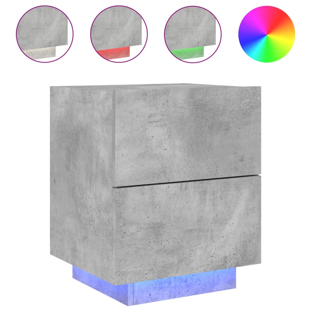 vidaXL Bedside Cabinets with LED Lights 2 pcs Concrete Grey Engineered Wood