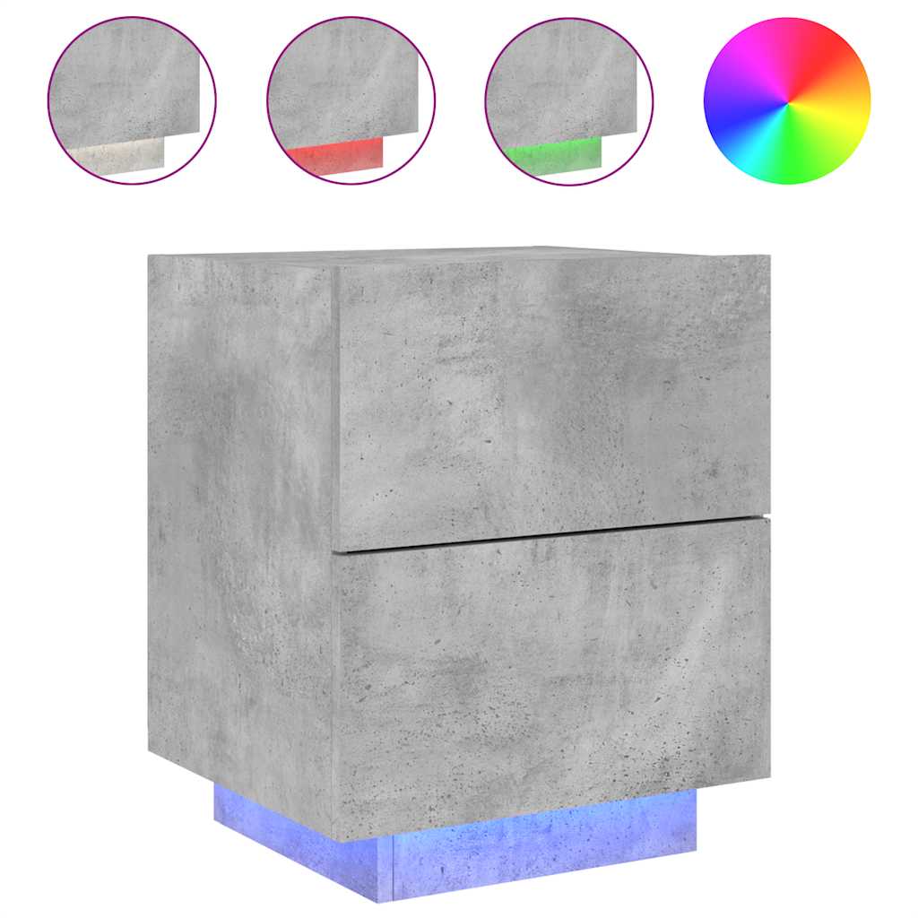 vidaXL Bedside Cabinets with LED Lights 2 pcs Concrete Grey Engineered Wood