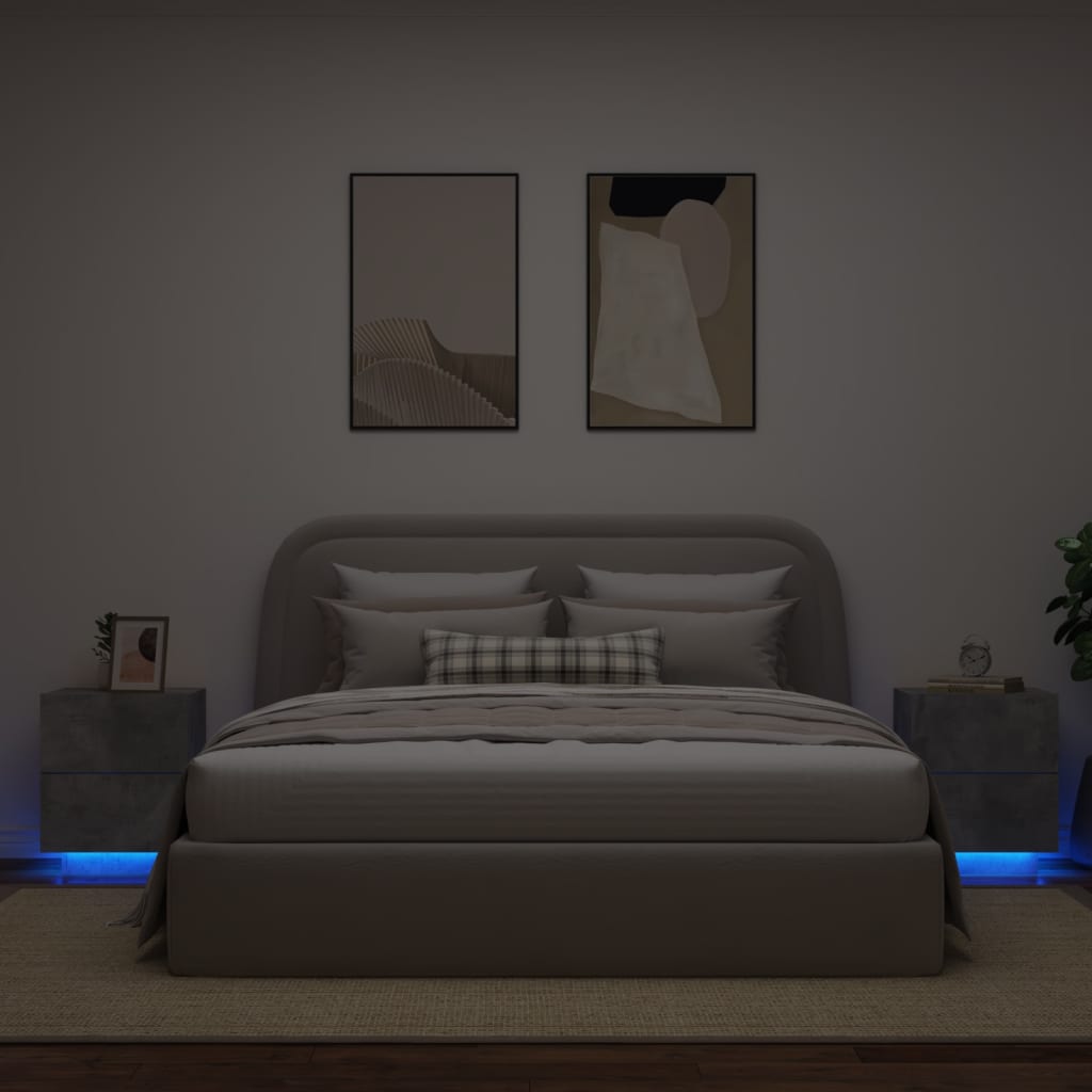 vidaXL Bedside Cabinets with LED Lights 2 pcs Concrete Grey Engineered Wood