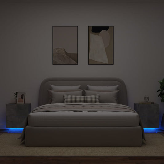 vidaXL Bedside Cabinets with LED Lights 2 pcs Concrete Grey Engineered Wood