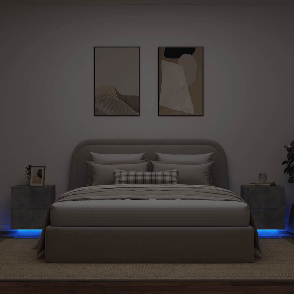 vidaXL Bedside Cabinets with LED Lights 2 pcs Concrete Grey