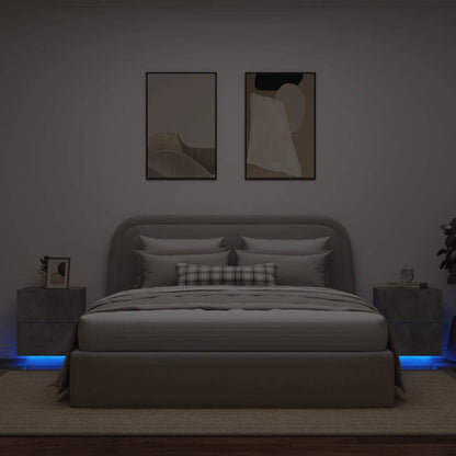 vidaXL Bedside Cabinets with LED Lights 2 pcs Concrete Grey