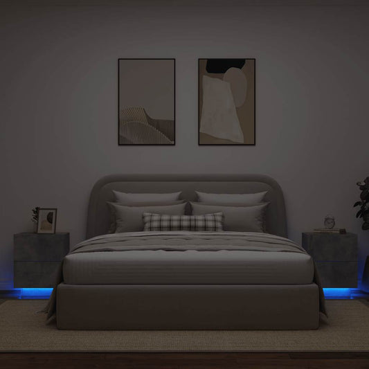 vidaXL Bedside Cabinets with LED Lights 2 pcs Concrete Grey