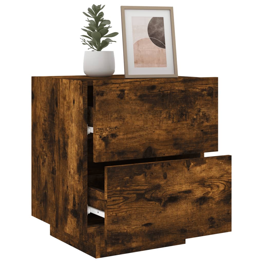 vidaXL Bedside Cabinet with LED Lights Smoked Oak Engineered Wood