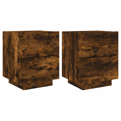 vidaXL Bedside Cabinets with LED Lights 2 pcs Smoked Oak