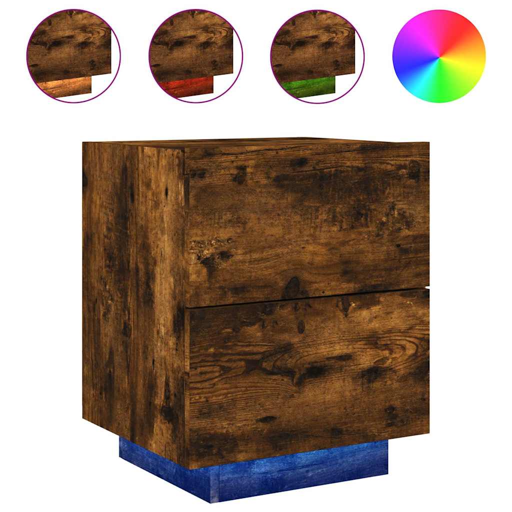 vidaXL Bedside Cabinets with LED Lights 2 pcs Smoked Oak