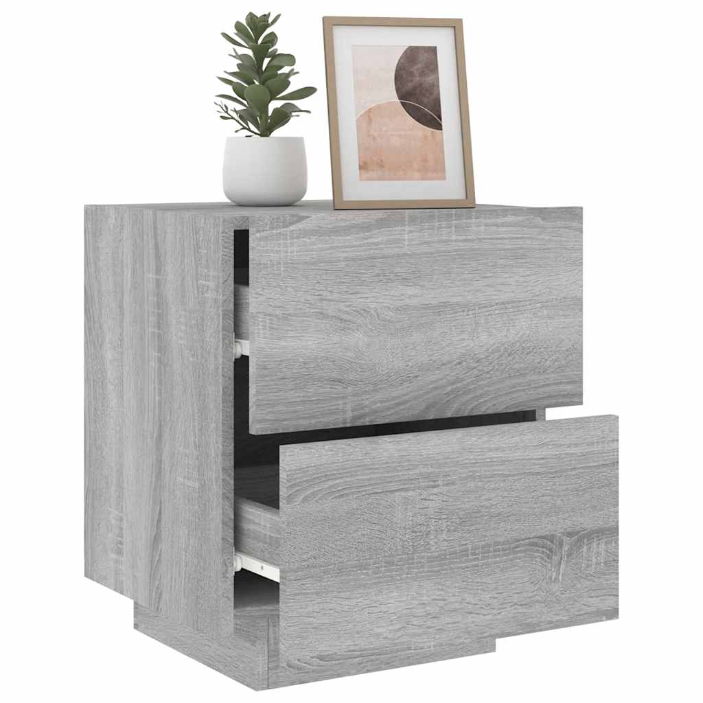 vidaXL Bedside Cabinet with LED Lights Grey Sonoma Engineered Wood