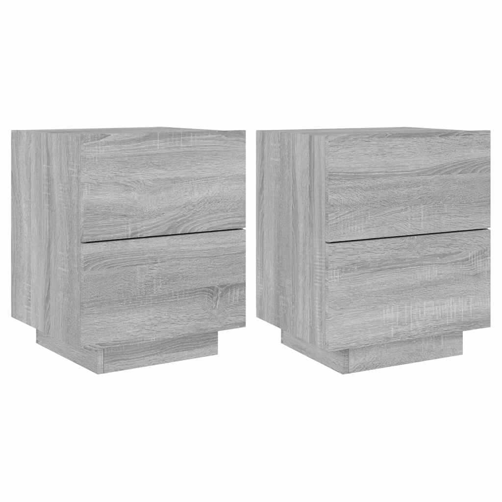 vidaXL Bedside Cabinets with LED Lights 2 pcs Grey Sonoma