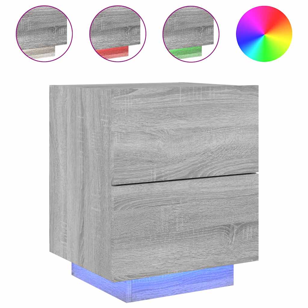 vidaXL Bedside Cabinets with LED Lights 2 pcs Grey Sonoma Engineered Wood
