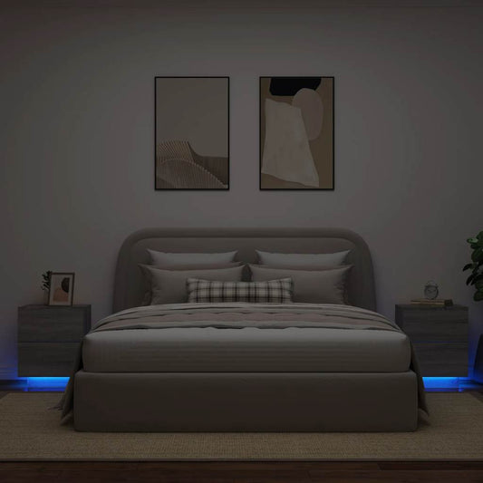 vidaXL Bedside Cabinets with LED Lights 2 pcs Grey Sonoma Engineered Wood