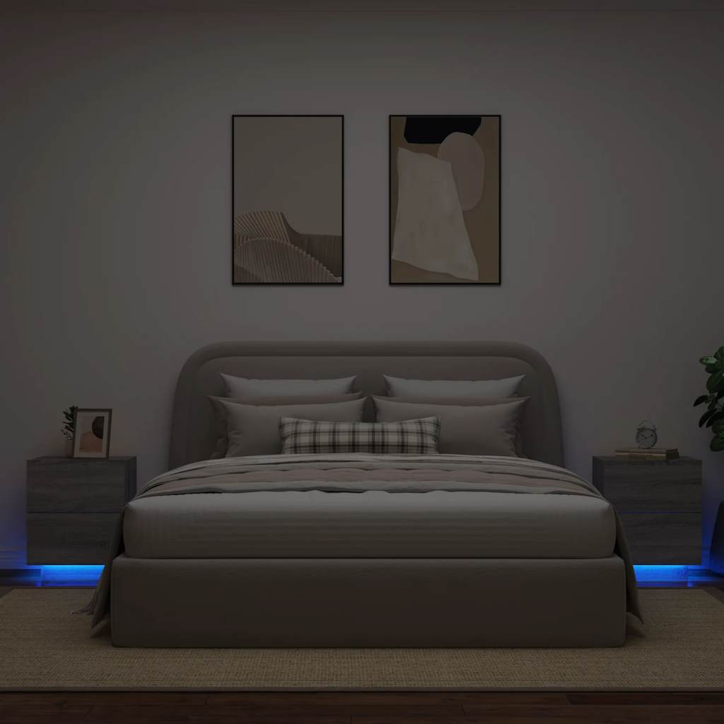 vidaXL Bedside Cabinets with LED Lights 2 pcs Grey Sonoma