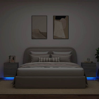 vidaXL Bedside Cabinets with LED Lights 2 pcs Grey Sonoma