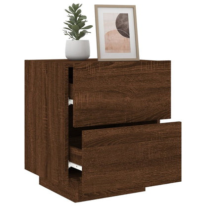 vidaXL Bedside Cabinet with LED Lights Brown Oak Engineered Wood