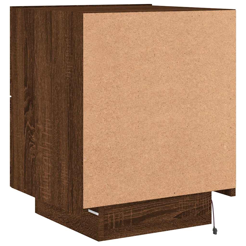 vidaXL Bedside Cabinet with LED Lights Brown Oak Engineered Wood