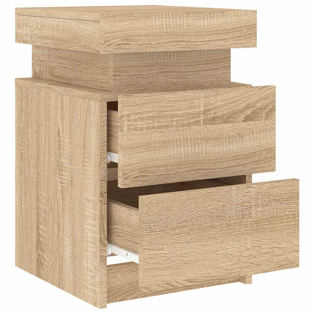 vidaXL Bedside Cabinet with LED Lights Sonoma Oak 35x39x55 cm