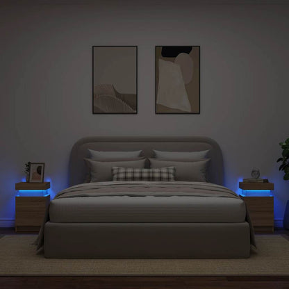 vidaXL Bedside Cabinets with LED Lights 2 pcs Sonoma Oak 35x39x55 cm