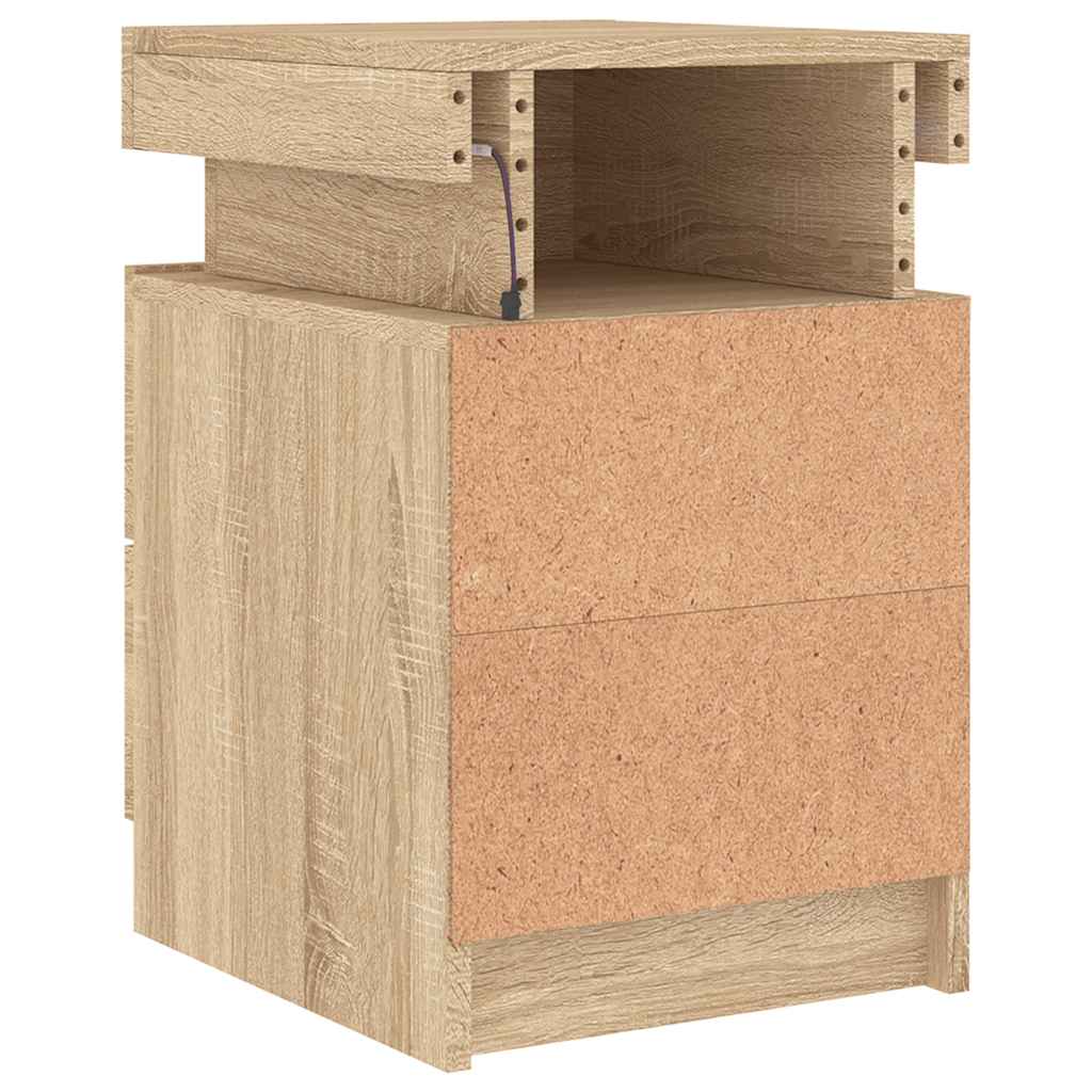 vidaXL Bedside Cabinets with LED Lights 2 pcs Sonoma Oak 35x39x55 cm