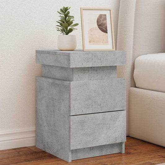 vidaXL Bedside Cabinet with LED Lights Concrete Grey 35x39x55 cm