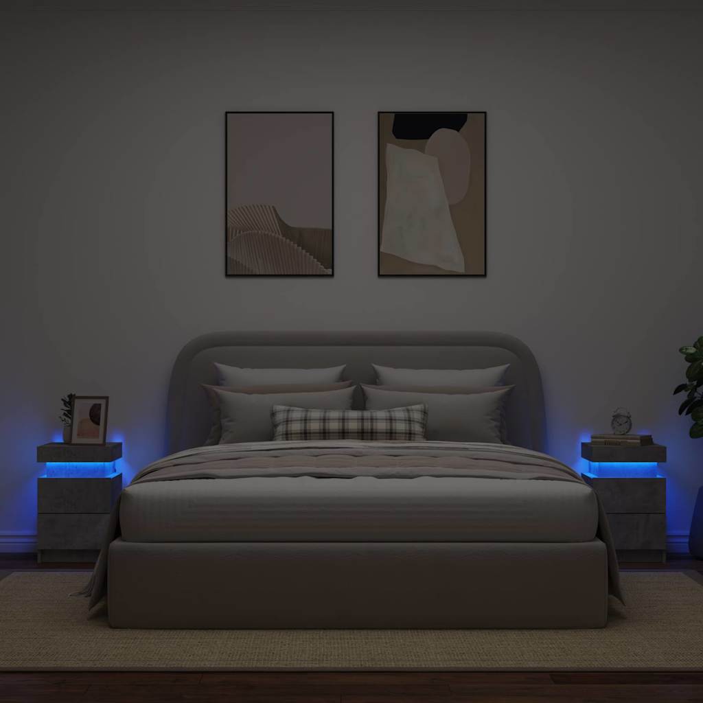 vidaXL Bedside Cabinets with LED Lights 2 pcs Concrete Grey 35x39x55cm