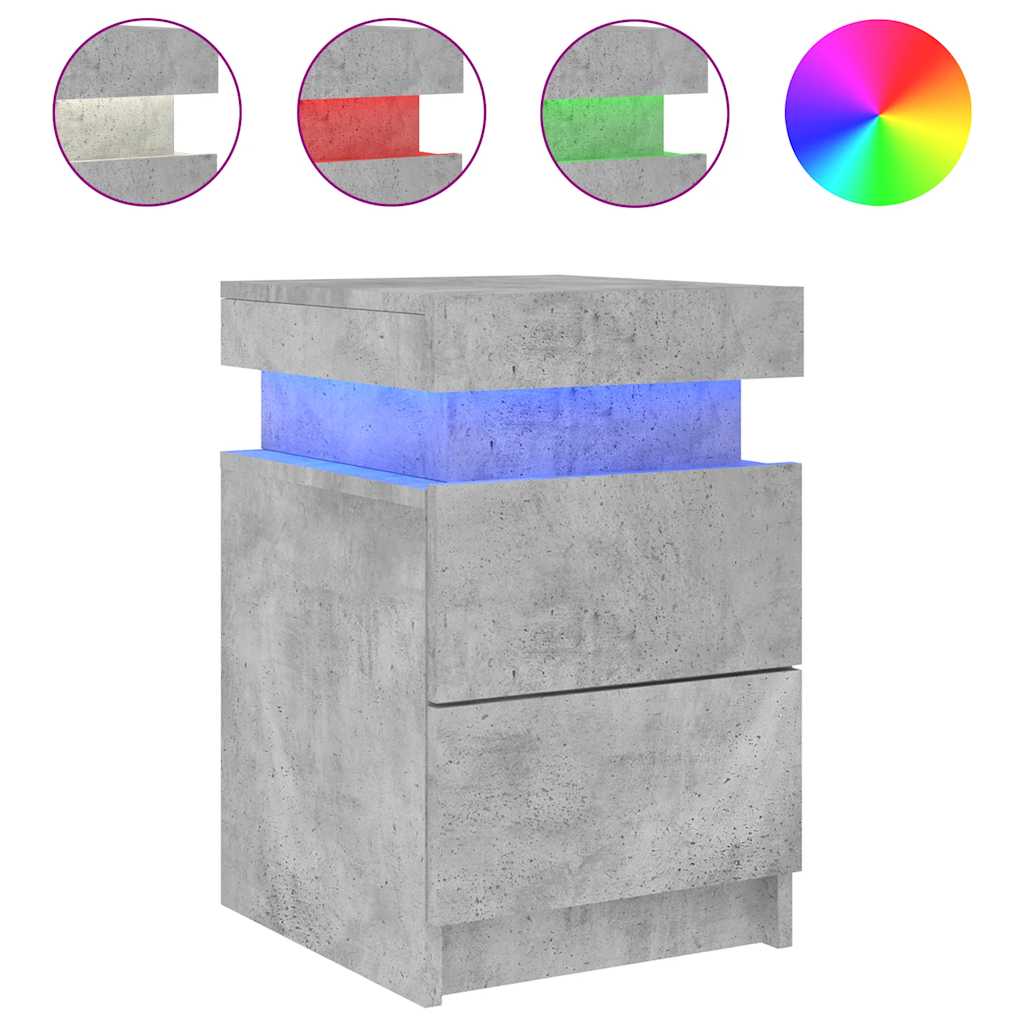 vidaXL Bedside Cabinets with LED Lights 2 pcs Concrete Grey 35x39x55cm