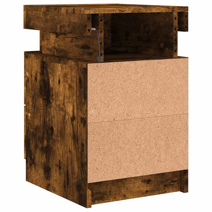 vidaXL Bedside Cabinet with LED Lights Smoked Oak 35x39x55 cm