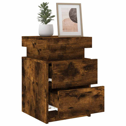 vidaXL Bedside Cabinets with LED Lights 2 pcs Smoked Oak 35x39x55 cm