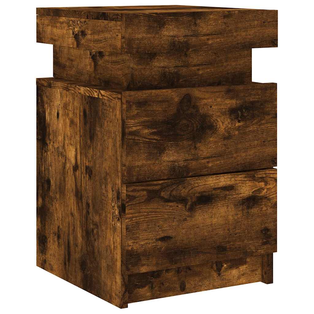 vidaXL Bedside Cabinets with LED Lights 2 pcs Smoked Oak 35x39x55 cm