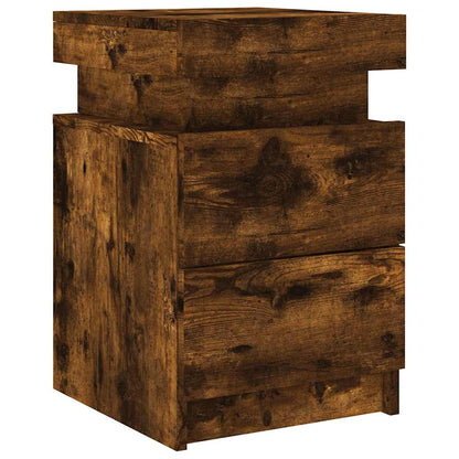 vidaXL Bedside Cabinets with LED Lights 2 pcs Smoked Oak 35x39x55 cm