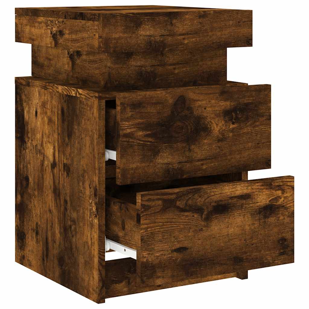 vidaXL Bedside Cabinets with LED Lights 2 pcs Smoked Oak 35x39x55 cm