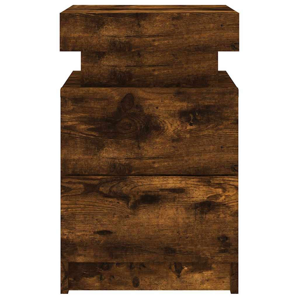 vidaXL Bedside Cabinets with LED Lights 2 pcs Smoked Oak 35x39x55 cm