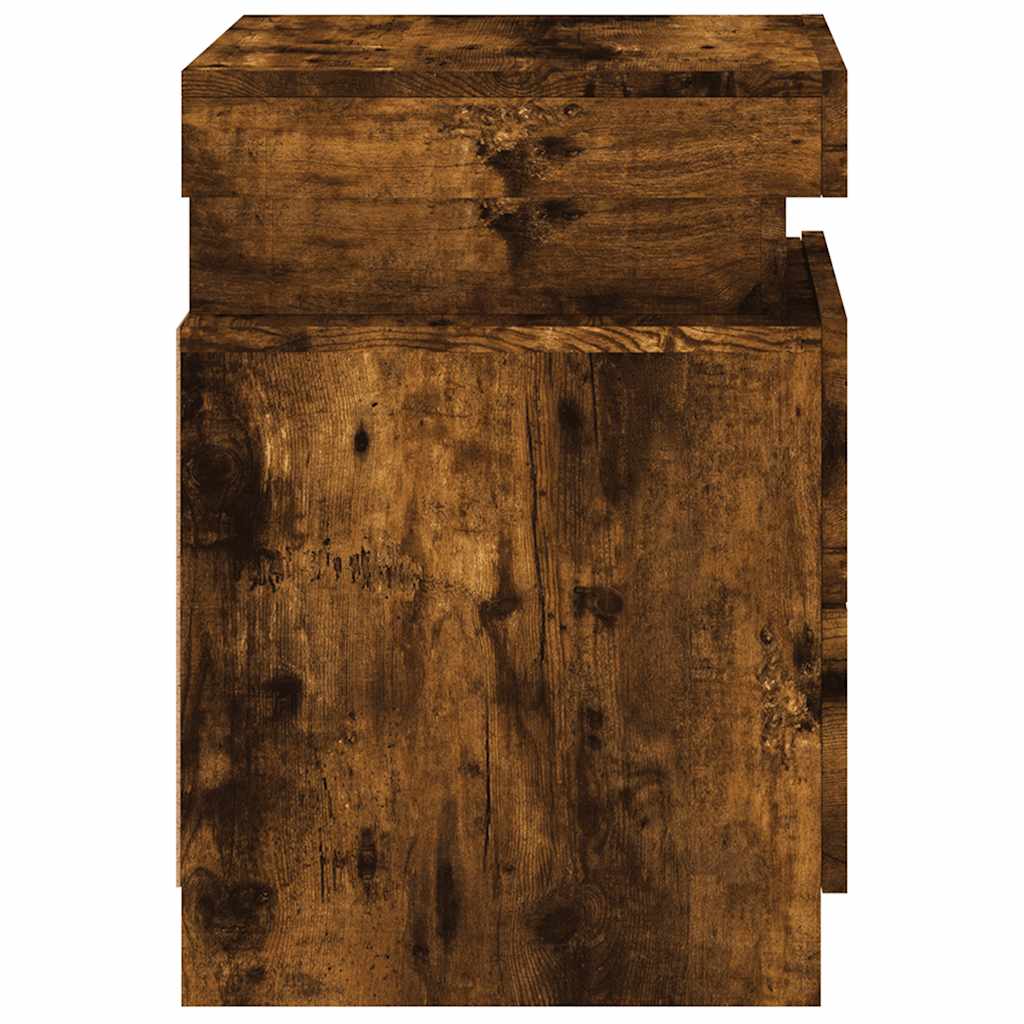 vidaXL Bedside Cabinets with LED Lights 2 pcs Smoked Oak 35x39x55 cm