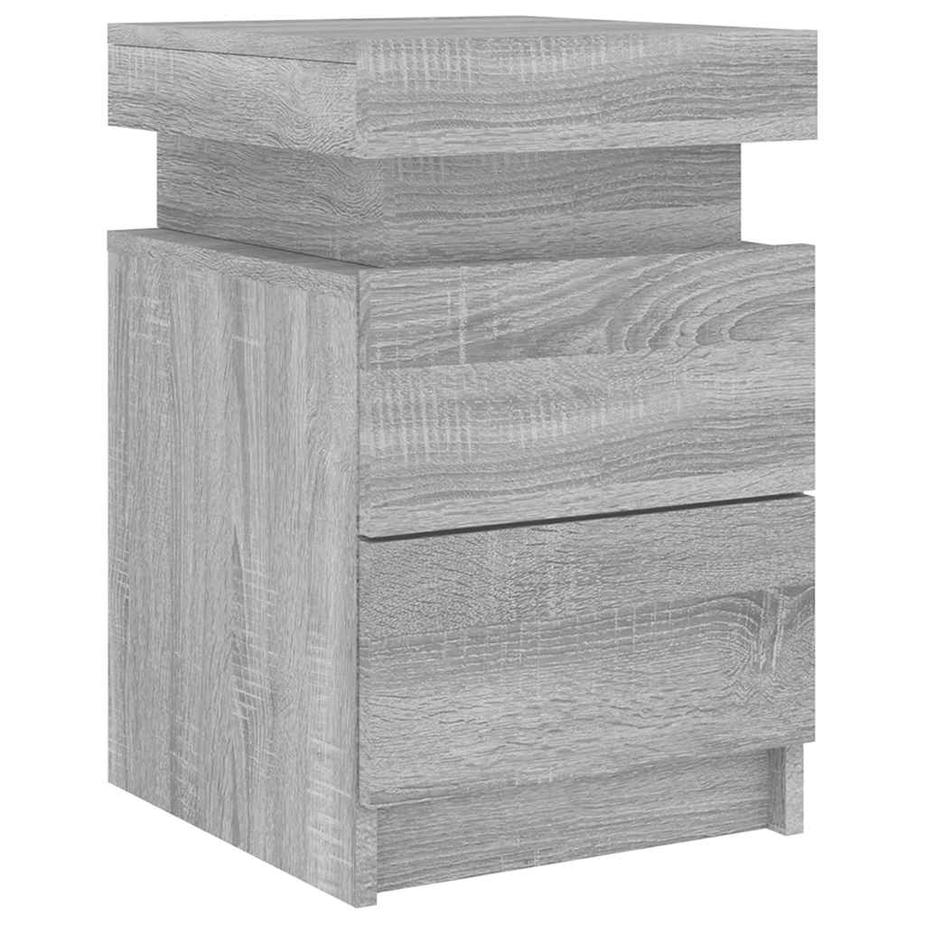 vidaXL Bedside Cabinet with LED Lights Grey Sonoma 35x39x55 cm