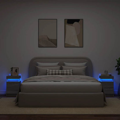 vidaXL Bedside Cabinets with LED Lights 2 pcs Grey Sonoma 35x39x55 cm