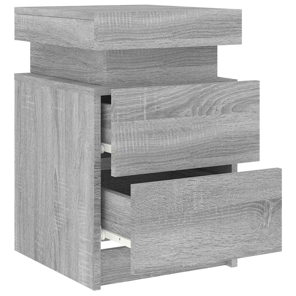 vidaXL Bedside Cabinets with LED Lights 2 pcs Grey Sonoma 35x39x55 cm