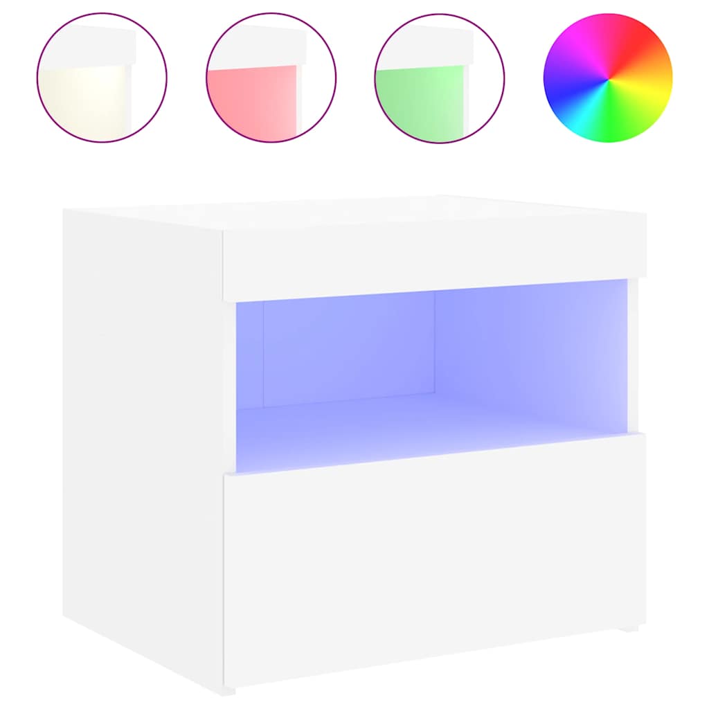 vidaXL Bedside Cabinet with LED Lights White 50x40x45 cm