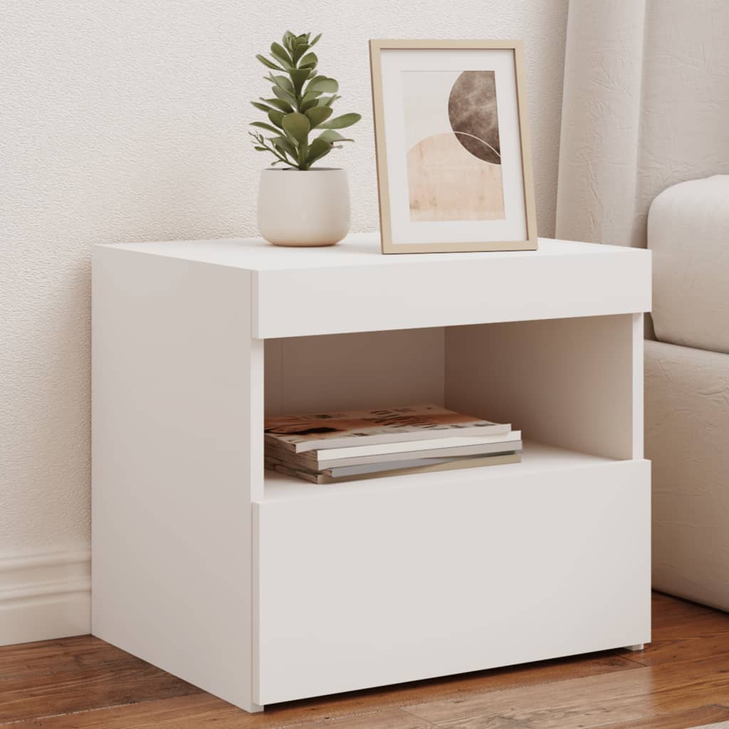 vidaXL Bedside Cabinet with LED Lights White 50x40x45 cm