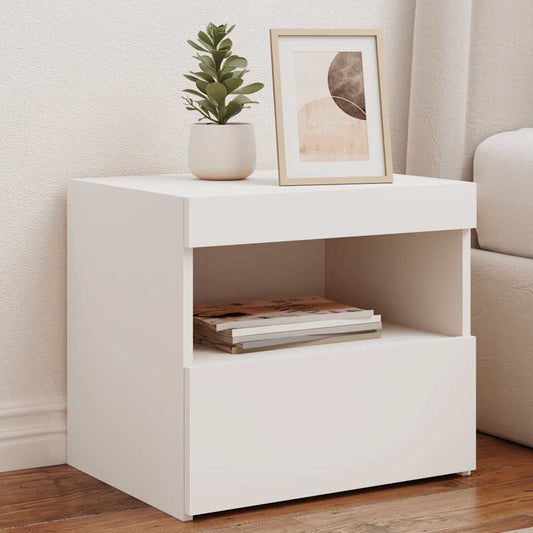 vidaXL Bedside Cabinet with LED Lights White 50x40x45 cm