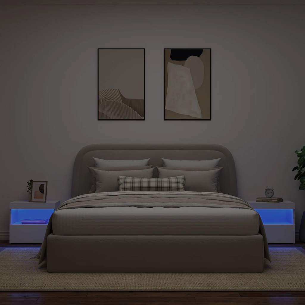 vidaXL Bedside Cabinets with LED Lights 2 pcs White 50x40x45 cm