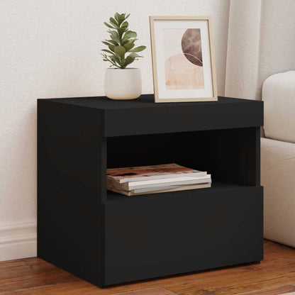 vidaXL Bedside Cabinet with LED Lights Black 50x40x45 cm