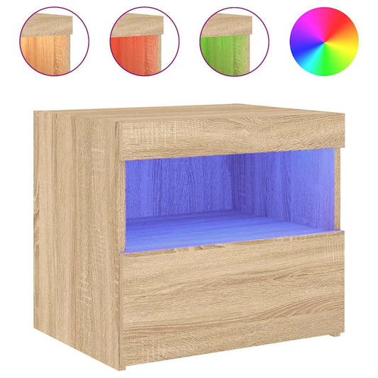 vidaXL Bedside Cabinet with LED Lights Sonoma Oak 50x40x45 cm