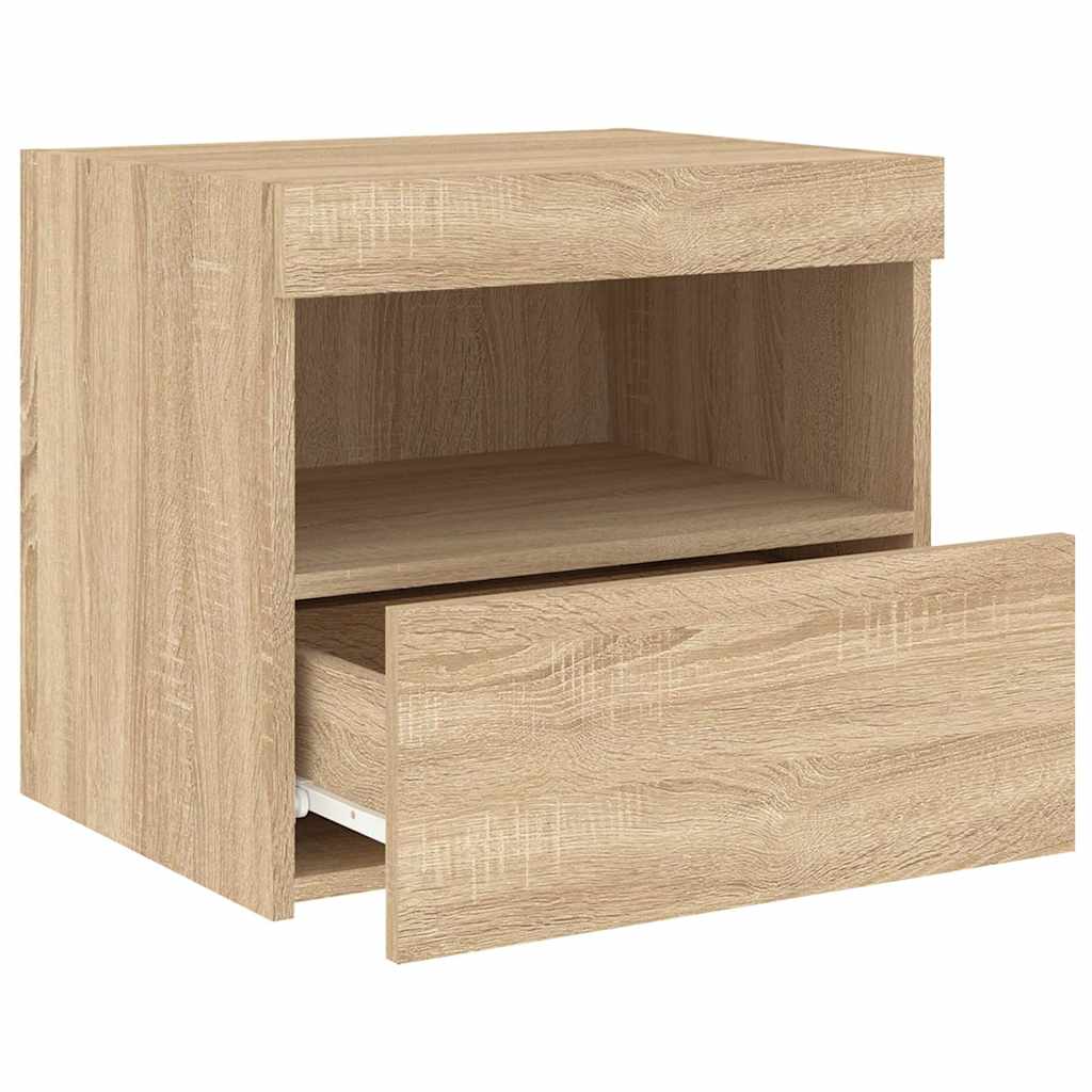 vidaXL Bedside Cabinet with LED Lights Sonoma Oak 50x40x45 cm
