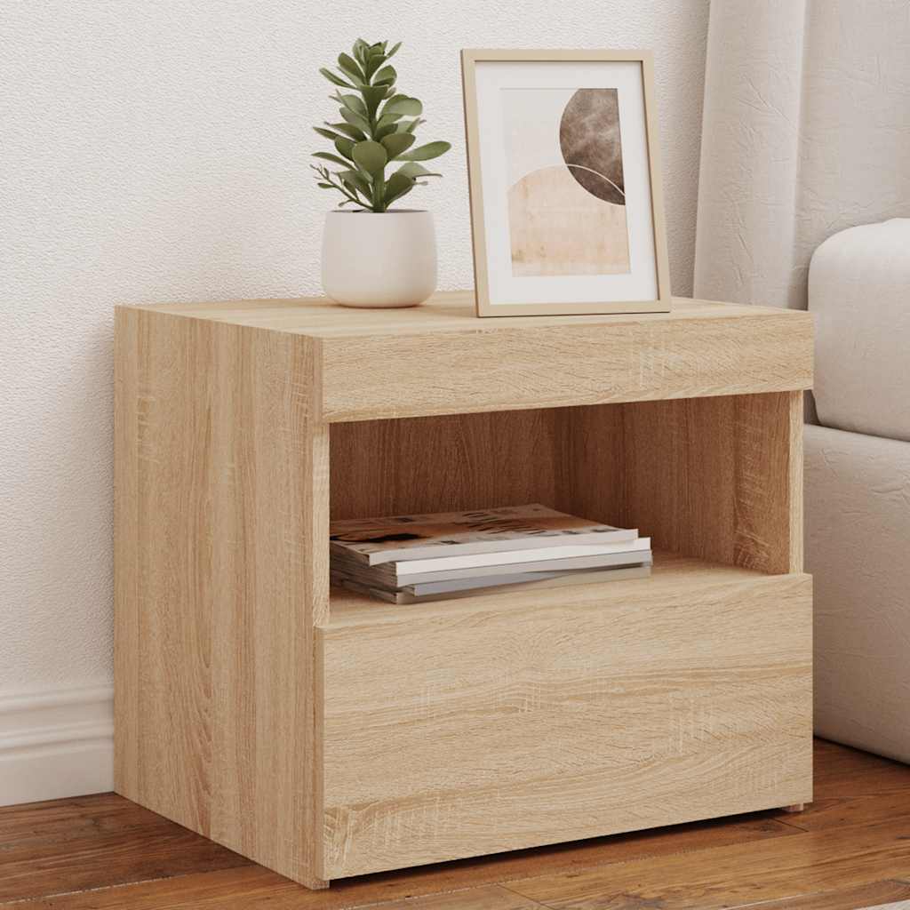 vidaXL Bedside Cabinet with LED Lights Sonoma Oak 50x40x45 cm