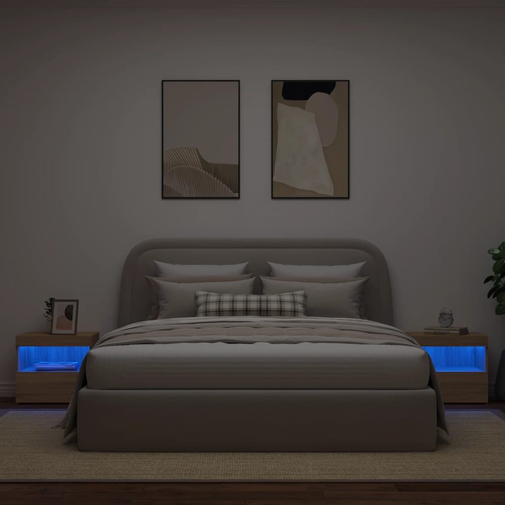 vidaXL Bedside Cabinets with LED Lights 2 pcs Sonoma Oak 50x40x45 cm
